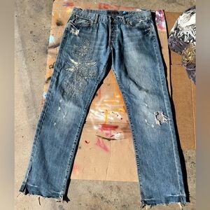 Ed Hardy Blue Distressed Men's Jeans